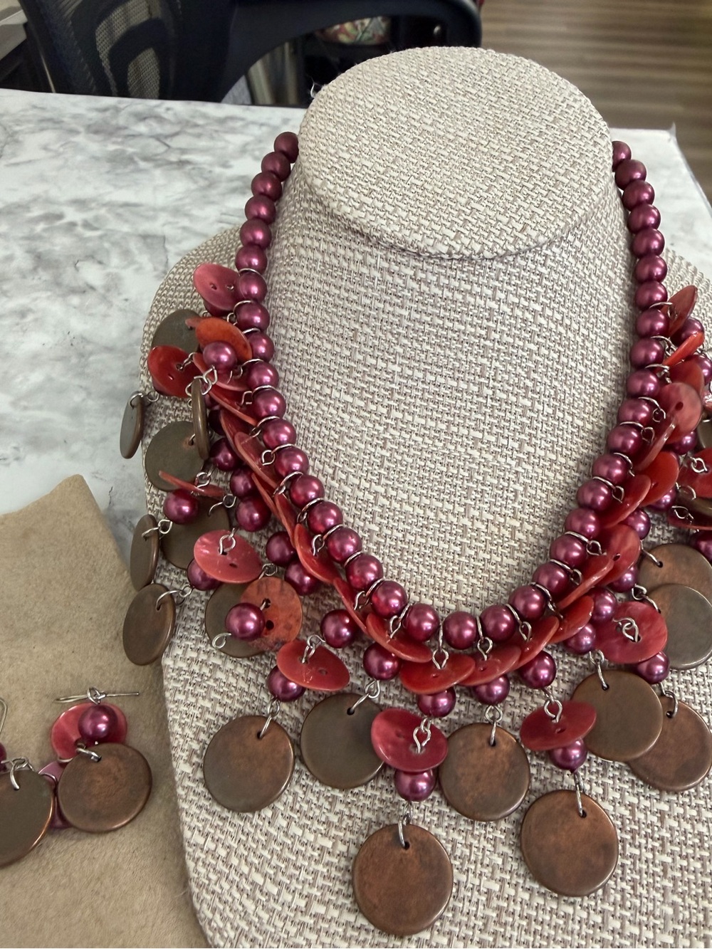Statement Raspberry and Copper Multi-Strand Necklace Chicos